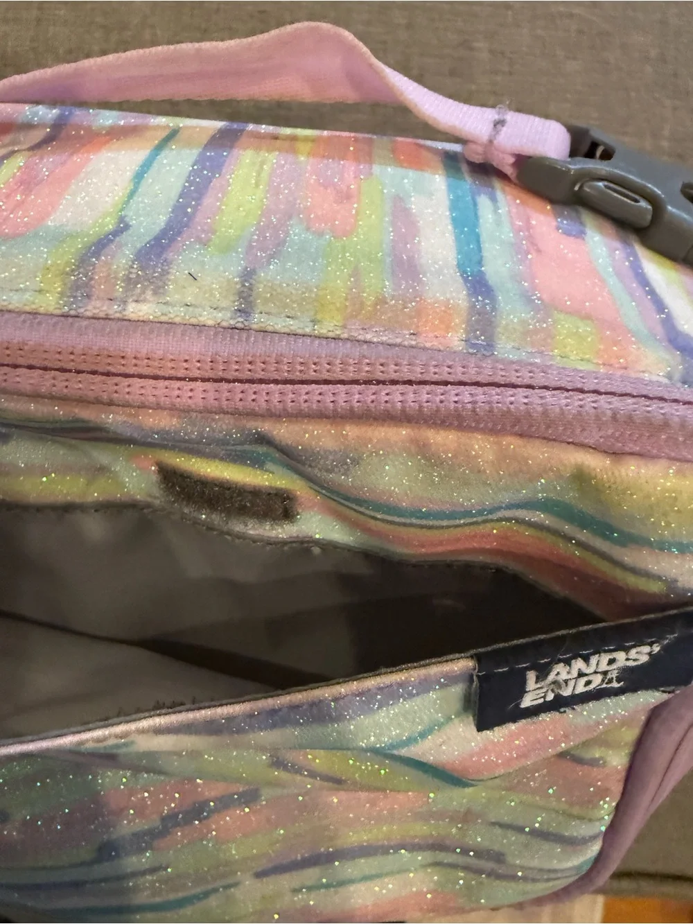 Lands' End Pastel Stripe Kids Backpack & Lunch Bag - Pink, Blue, Yellow, Green